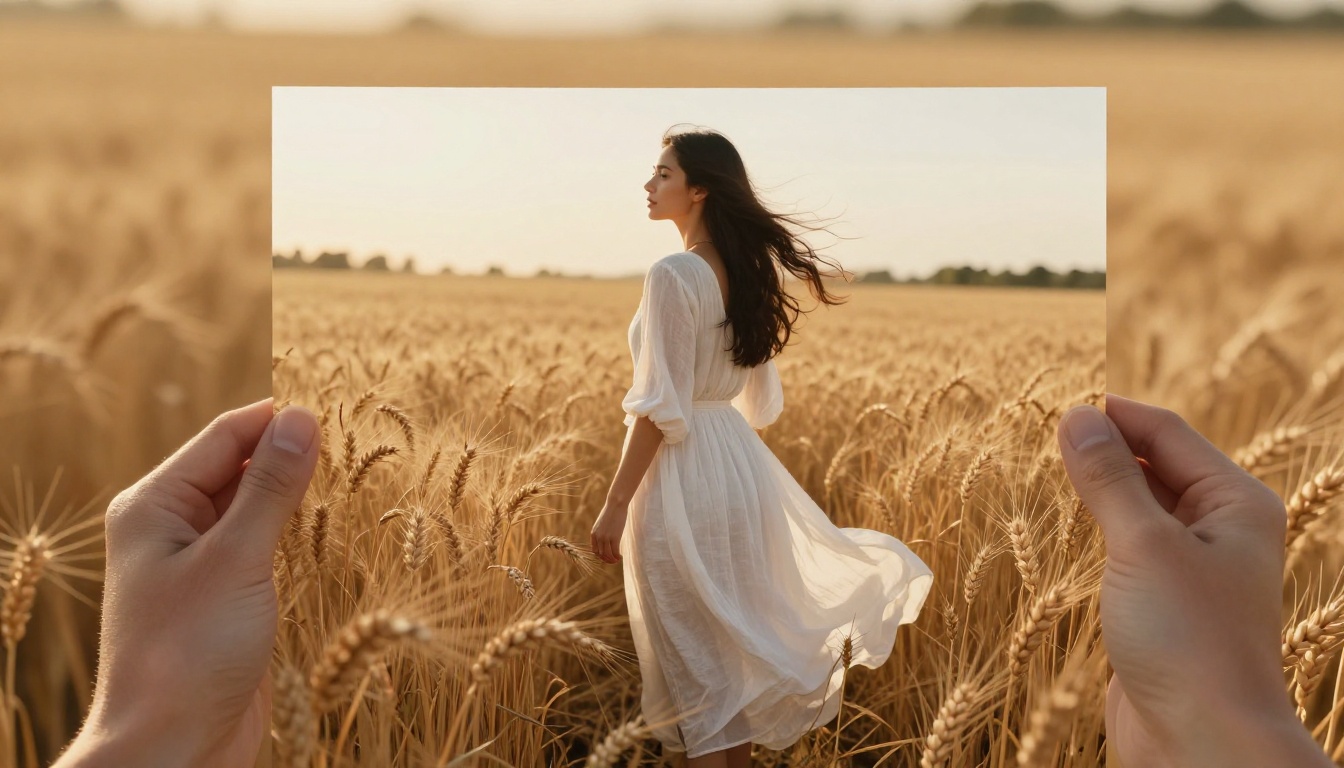 Woman in a golden wheat field representing the stunning clarity achievable with 4K AI photo upscaling