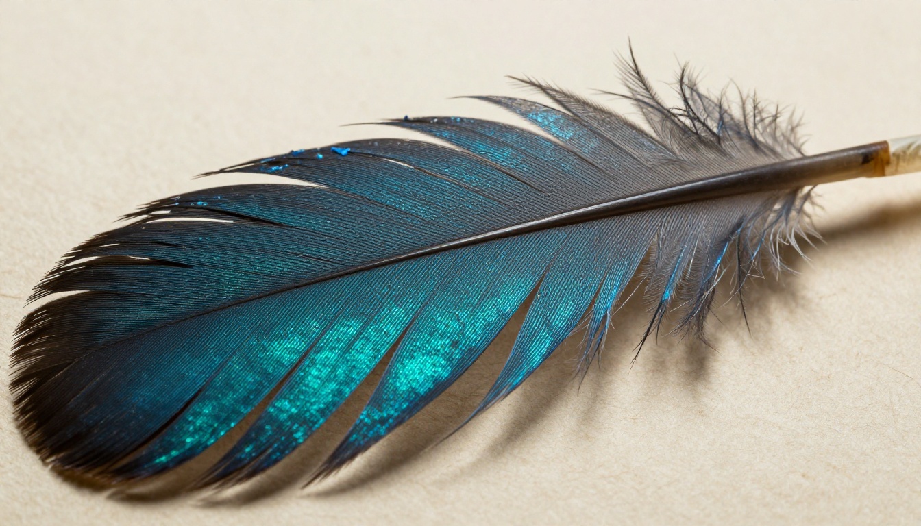 Extreme macro close-up of a bird feather showing the crystalline texture detail that AI super resolution can recover