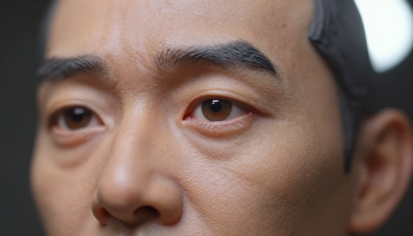 Extreme close-up of a miniature figurine face showing hyper-detailed texture