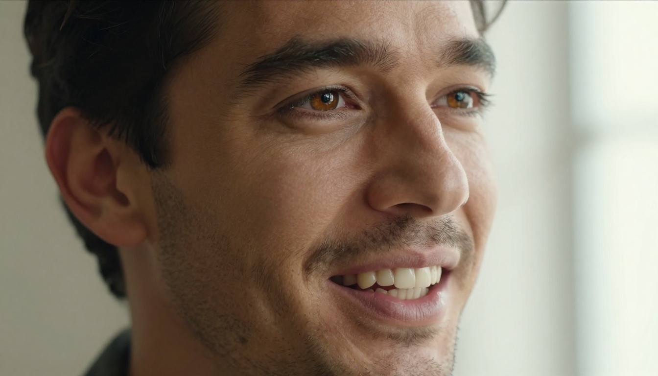 Close-up portrait of a man mid-speech, realistic skin texture and natural lighting