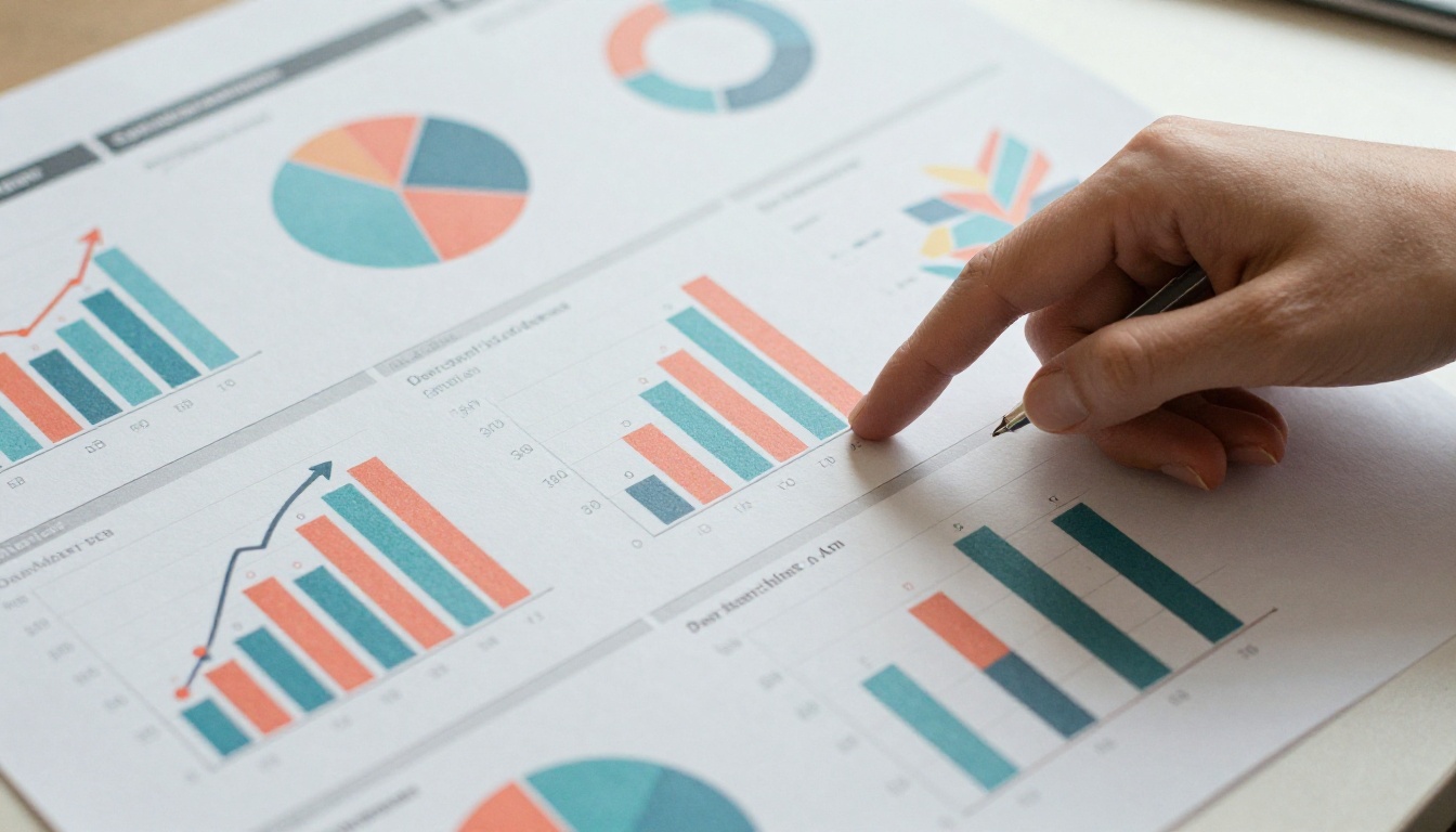 Designer working with infographic data on dual monitors