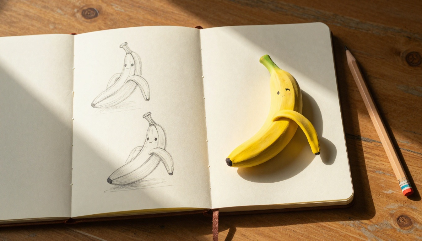 Sketch notebook with figurine design progression showing concept to physical object