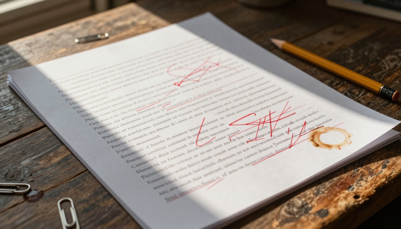 Annotated screenplay on wooden table with afternoon window light Annotated screenplay on wooden table with afternoon window light