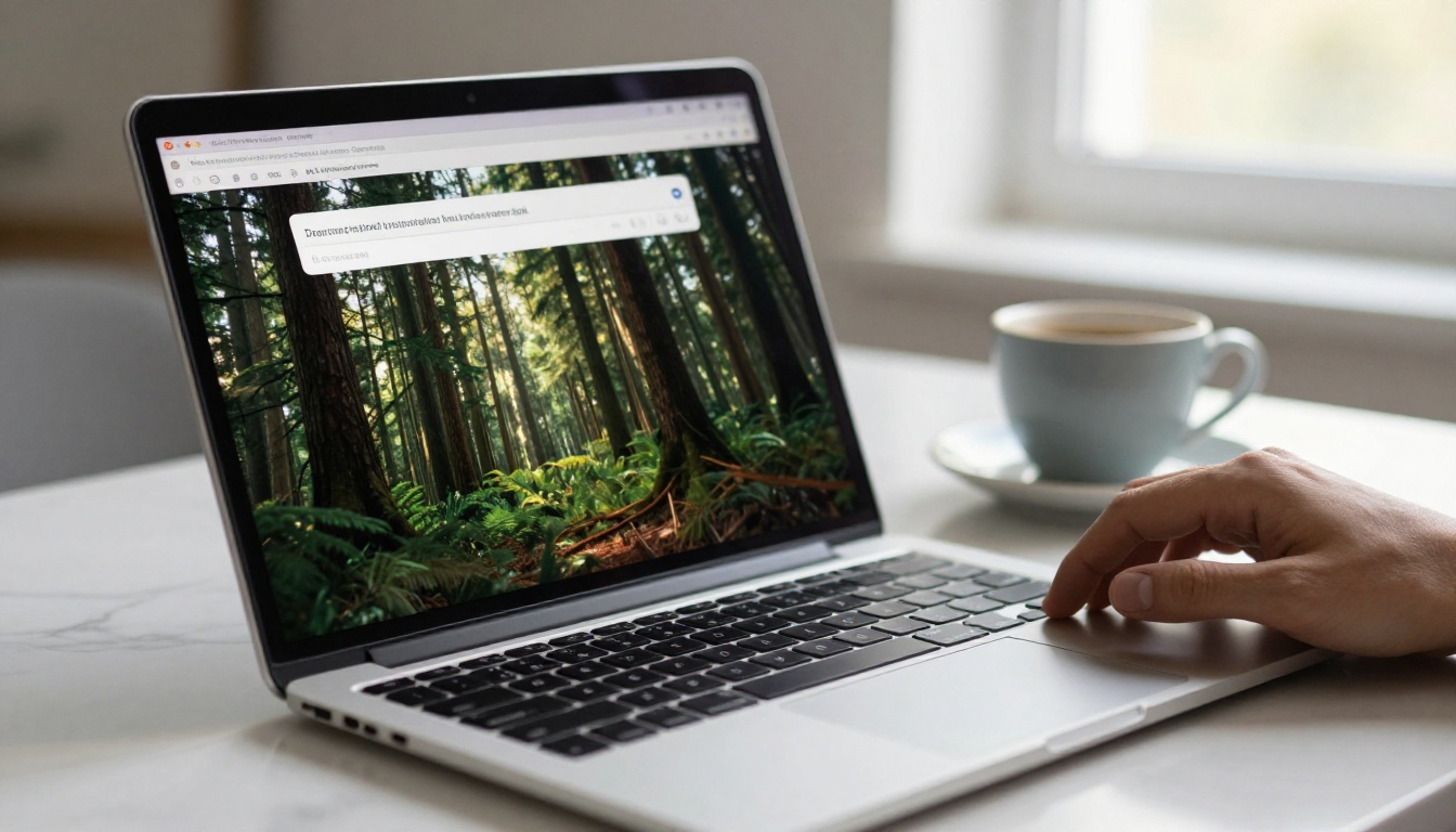 AI background generation interface on laptop screen