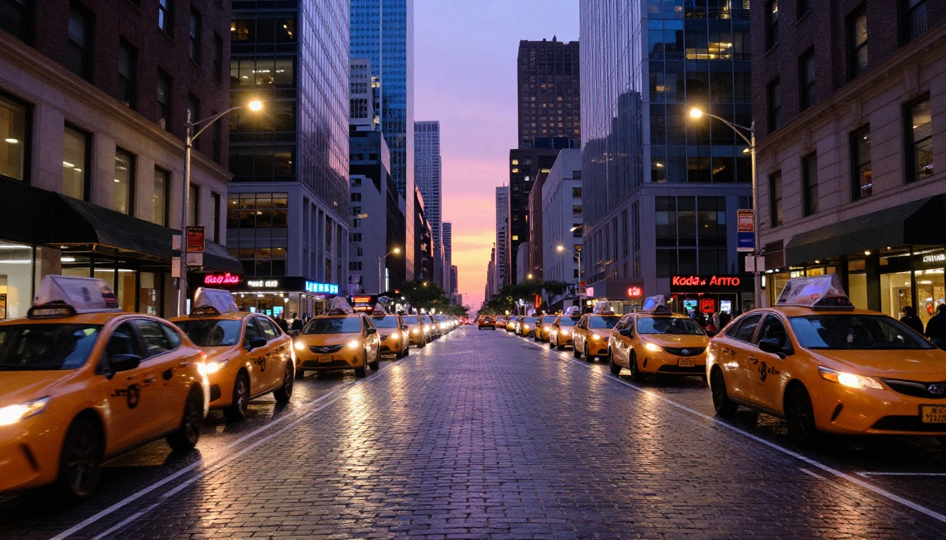 NYC urban cityscape at dusk for video background