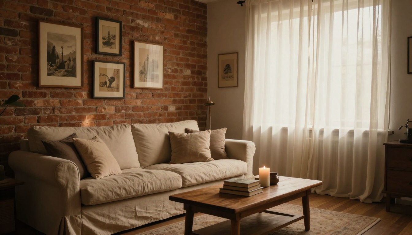 Cozy rustic living room background for YouTube video filming
