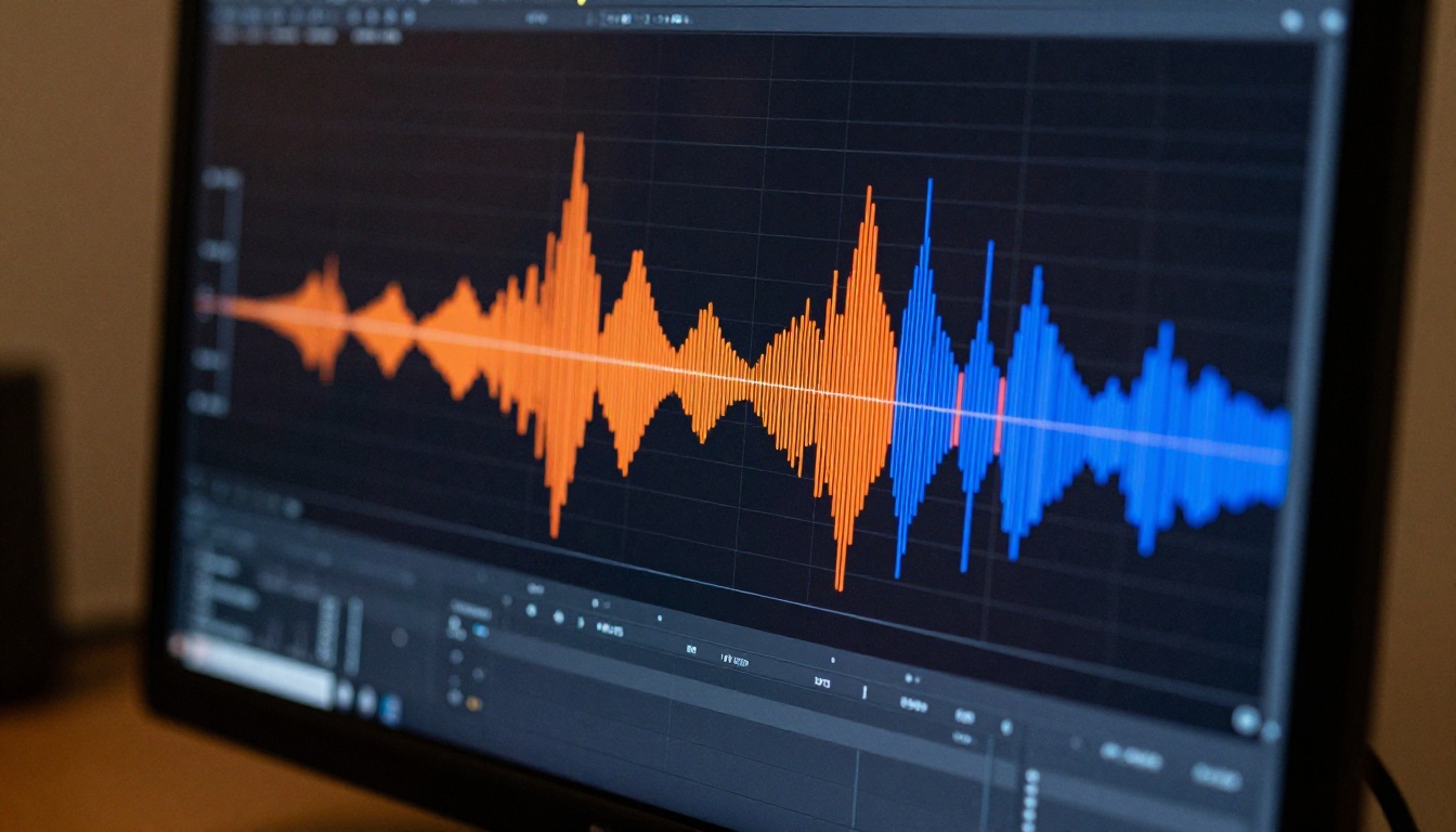 Audio waveform visualization on a dark DAW interface screen