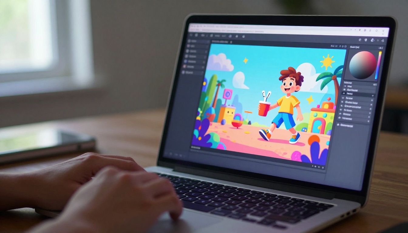 AI image generation interface displayed on a laptop screen in a creative workspace