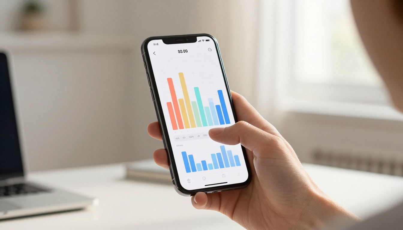 A smartphone showing an AI audio waveform interface, held in hand with natural window light A smartphone showing an AI audio waveform interface, held in hand with natural window light
