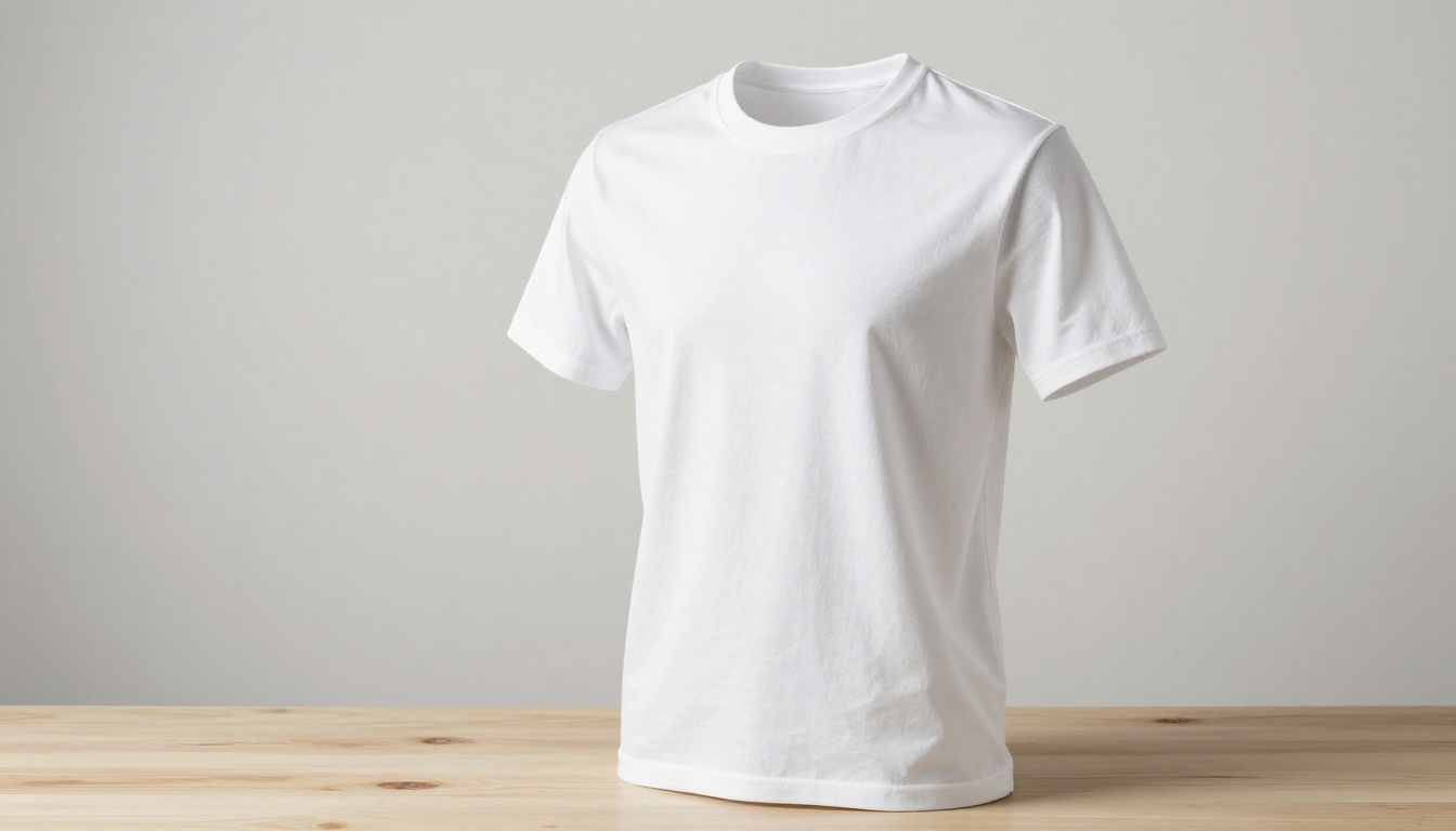 T-shirt product mockup on mannequin with clean studio background and natural fabric texture