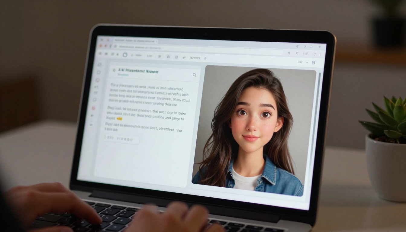 AI cartoon avatar generation interface on a laptop screen