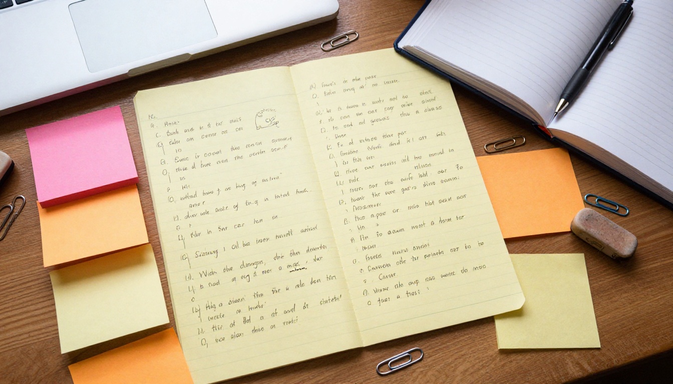 Creative writing workspace with scripts and character notes