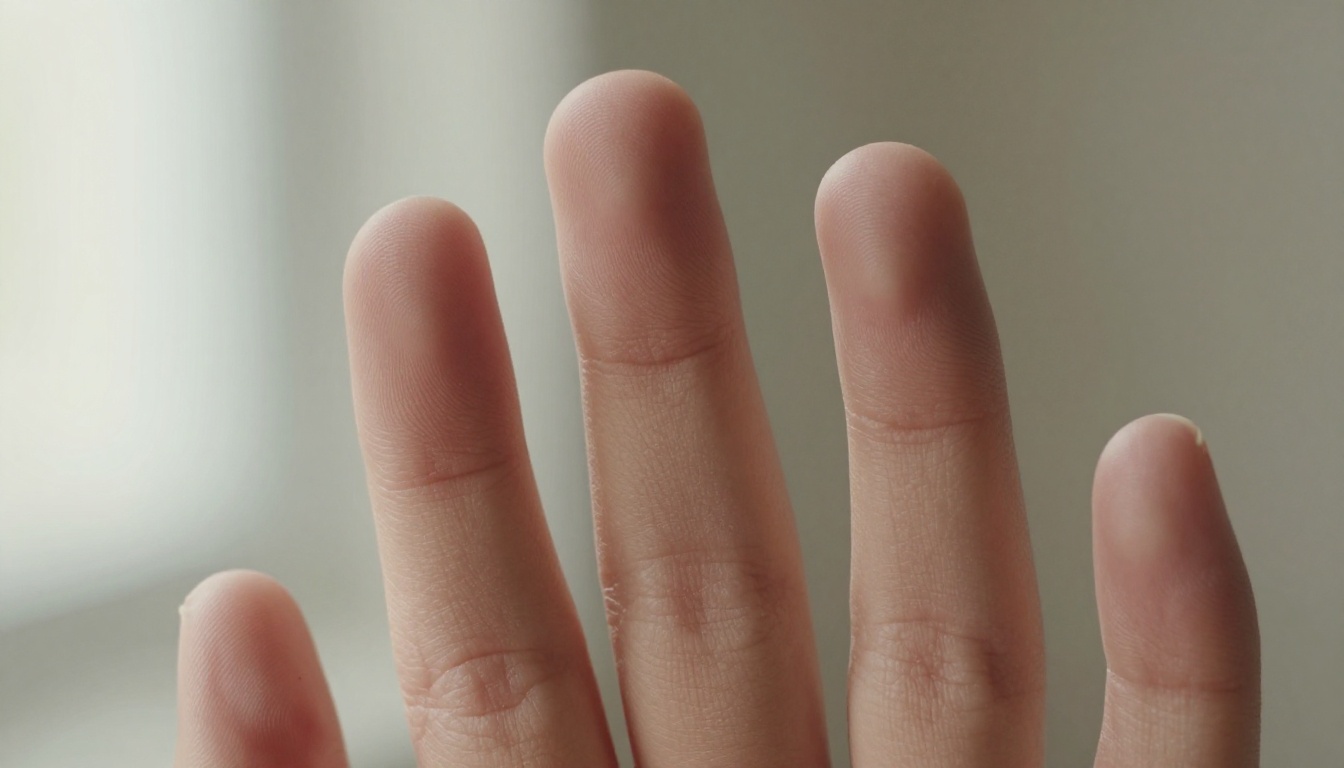 A hand holding a pencil with natural grip and detailed finger anatomy visible