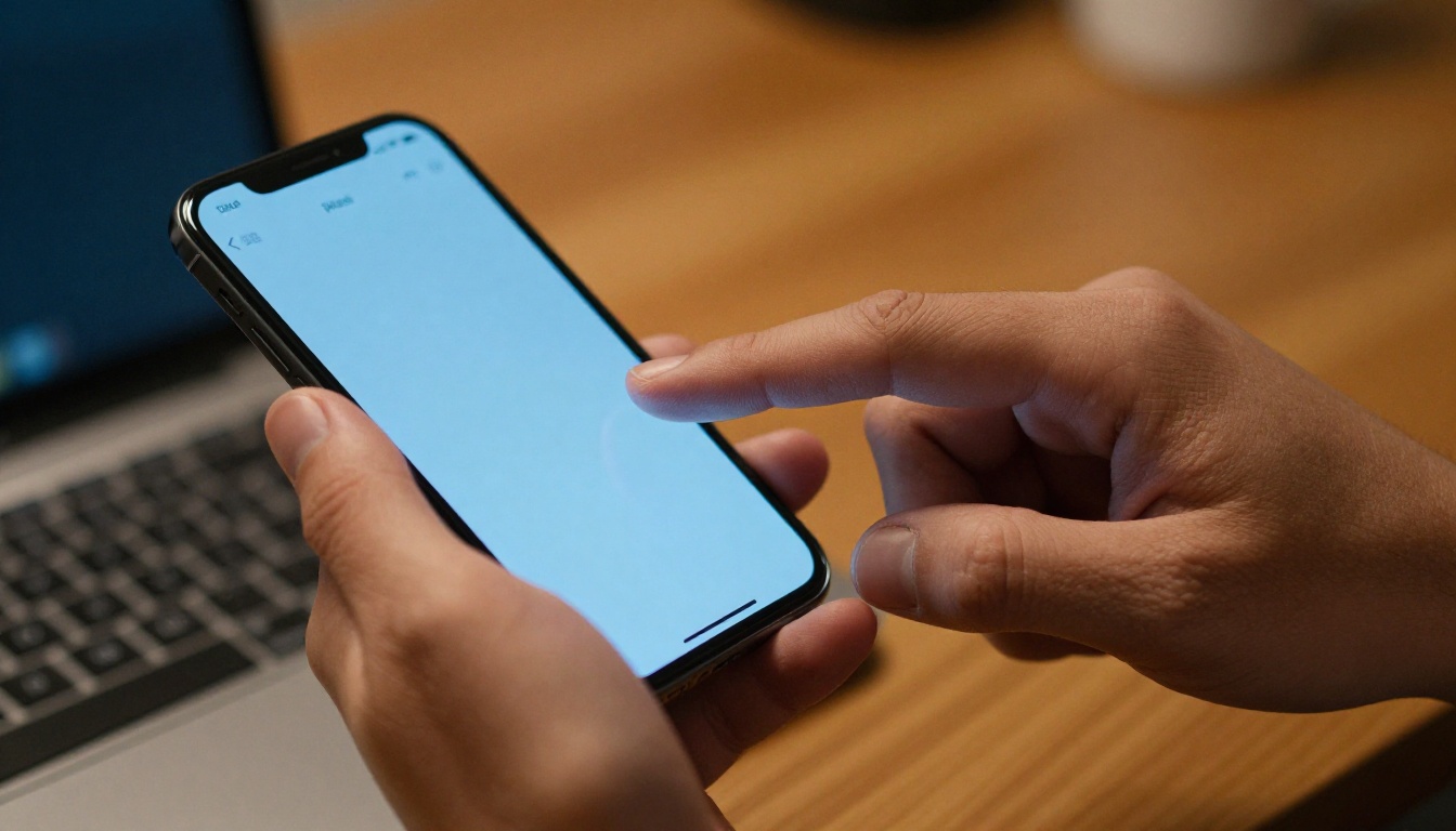 Male hands interacting with a smartphone screen with natural grip and detailed skin