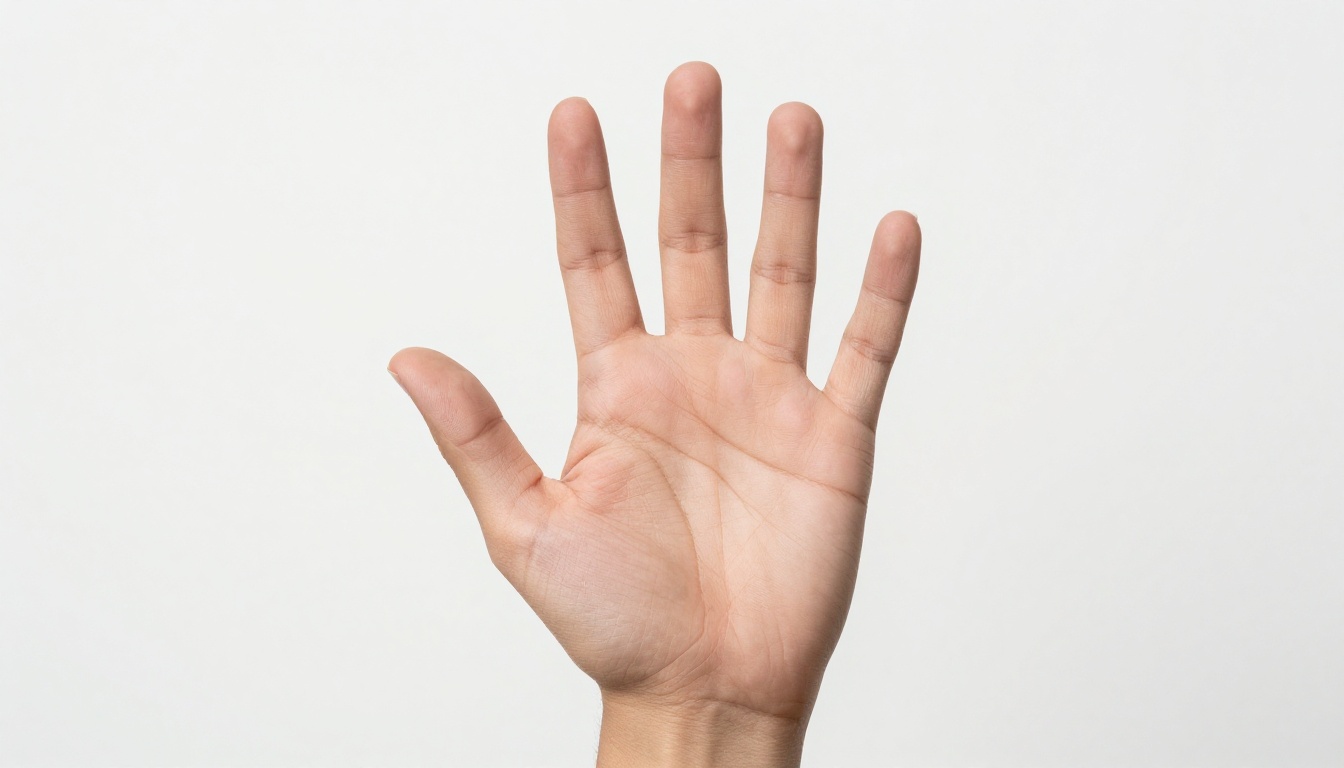 An open palm facing the camera against a white background showing perfect anatomical proportions