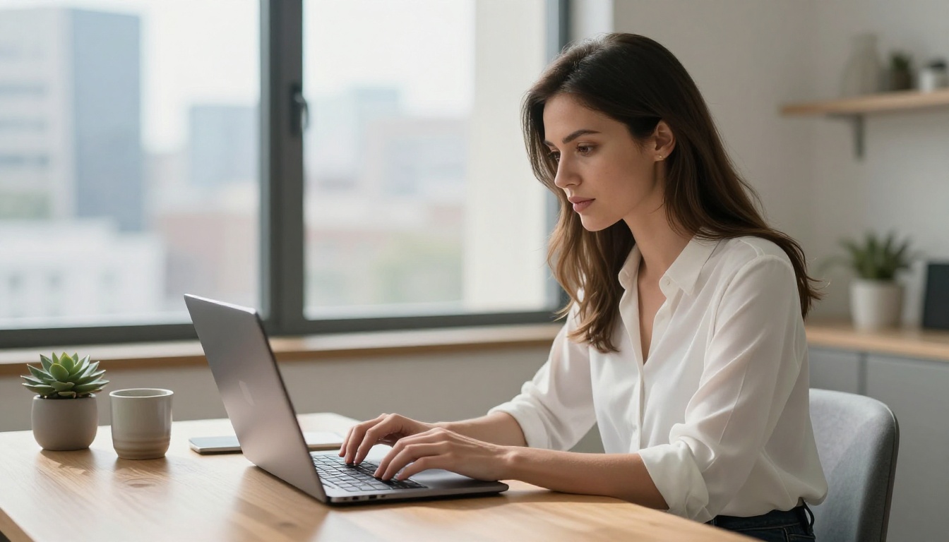 AI woman using laptop for image generation