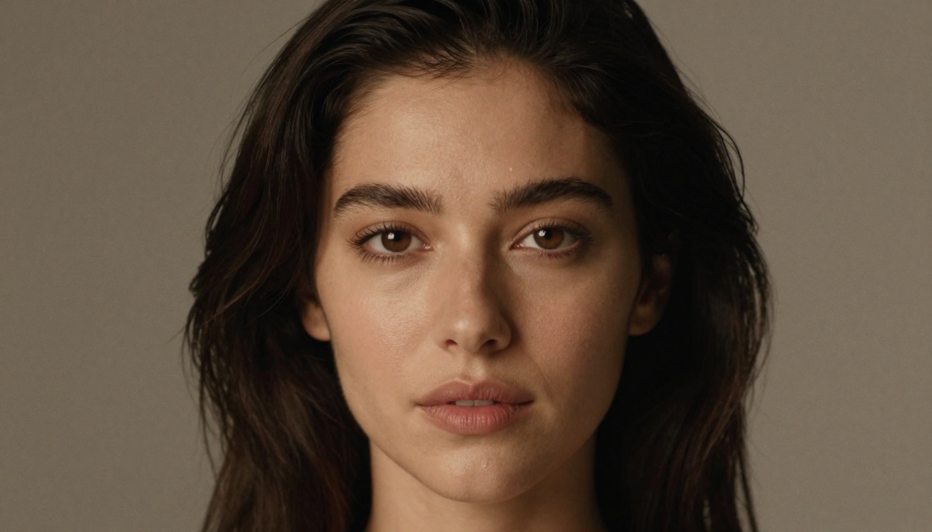 Close-up portrait of woman in professional photography studio with natural studio lighting