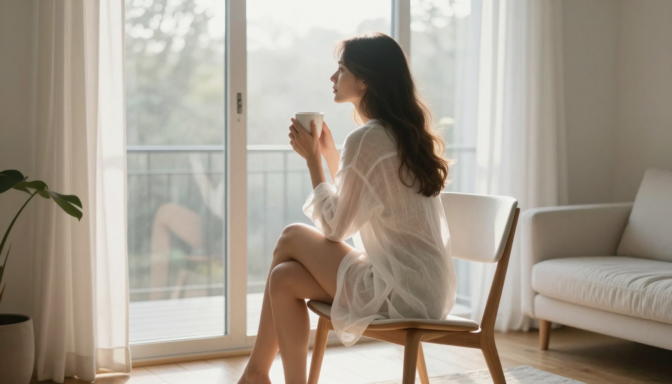 Woman in morning light, Scandinavian interior lifestyle