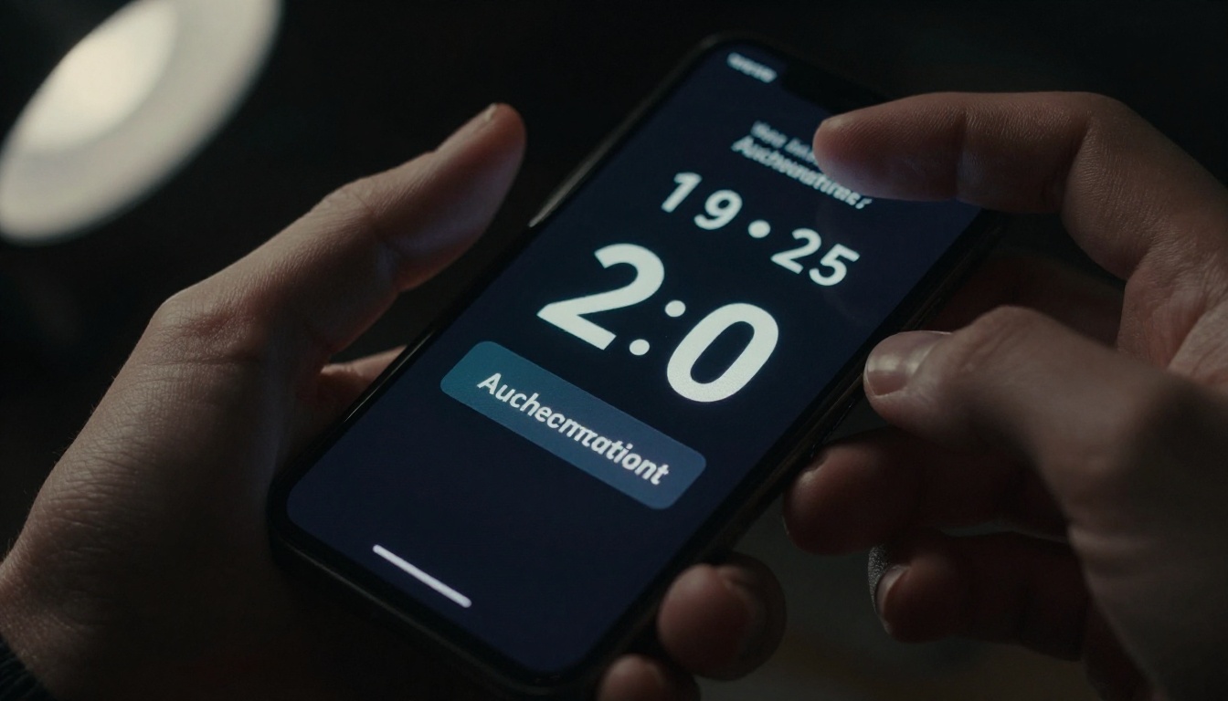 Extreme macro close-up of two-factor authentication code on smartphone screen held by hand
