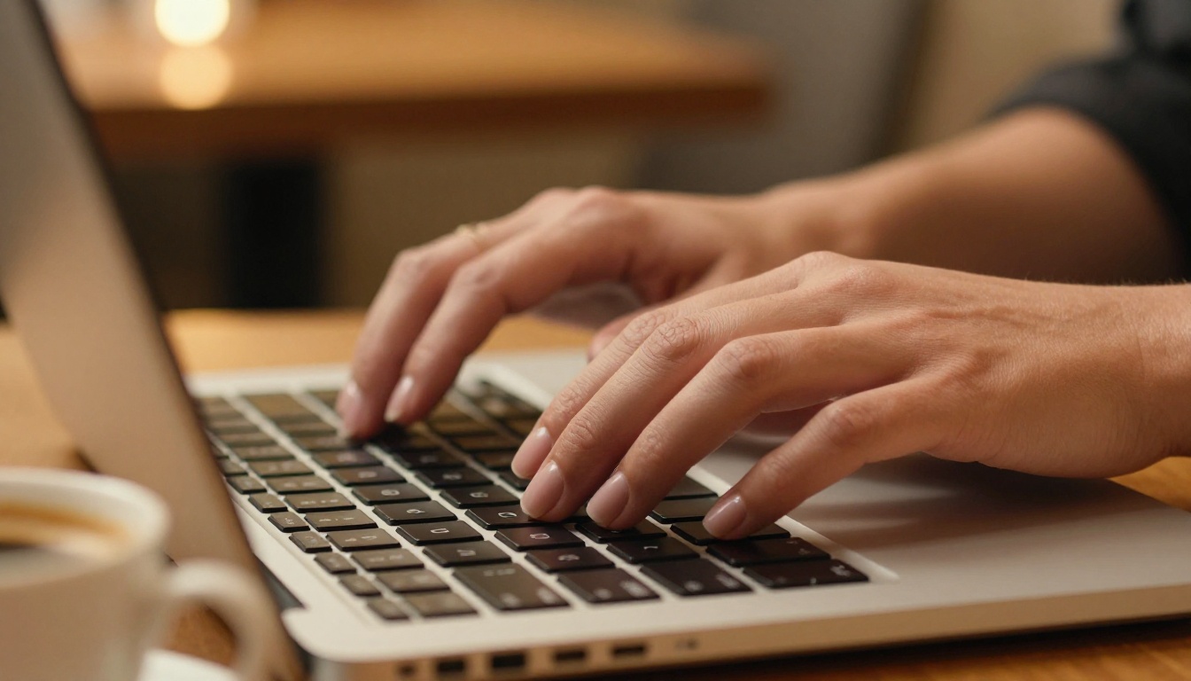 Creator's hands typing on laptop