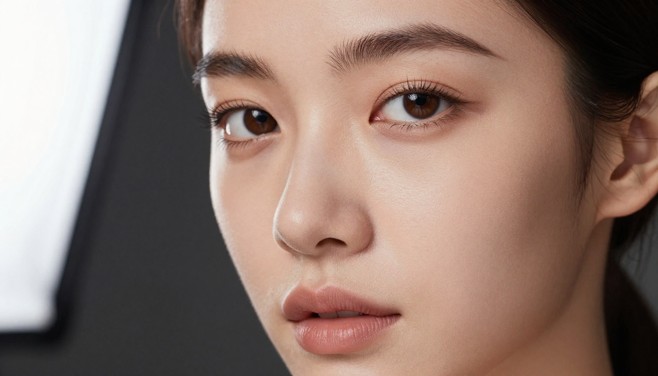 Close-up portrait of a model with dramatic Rembrandt studio lighting