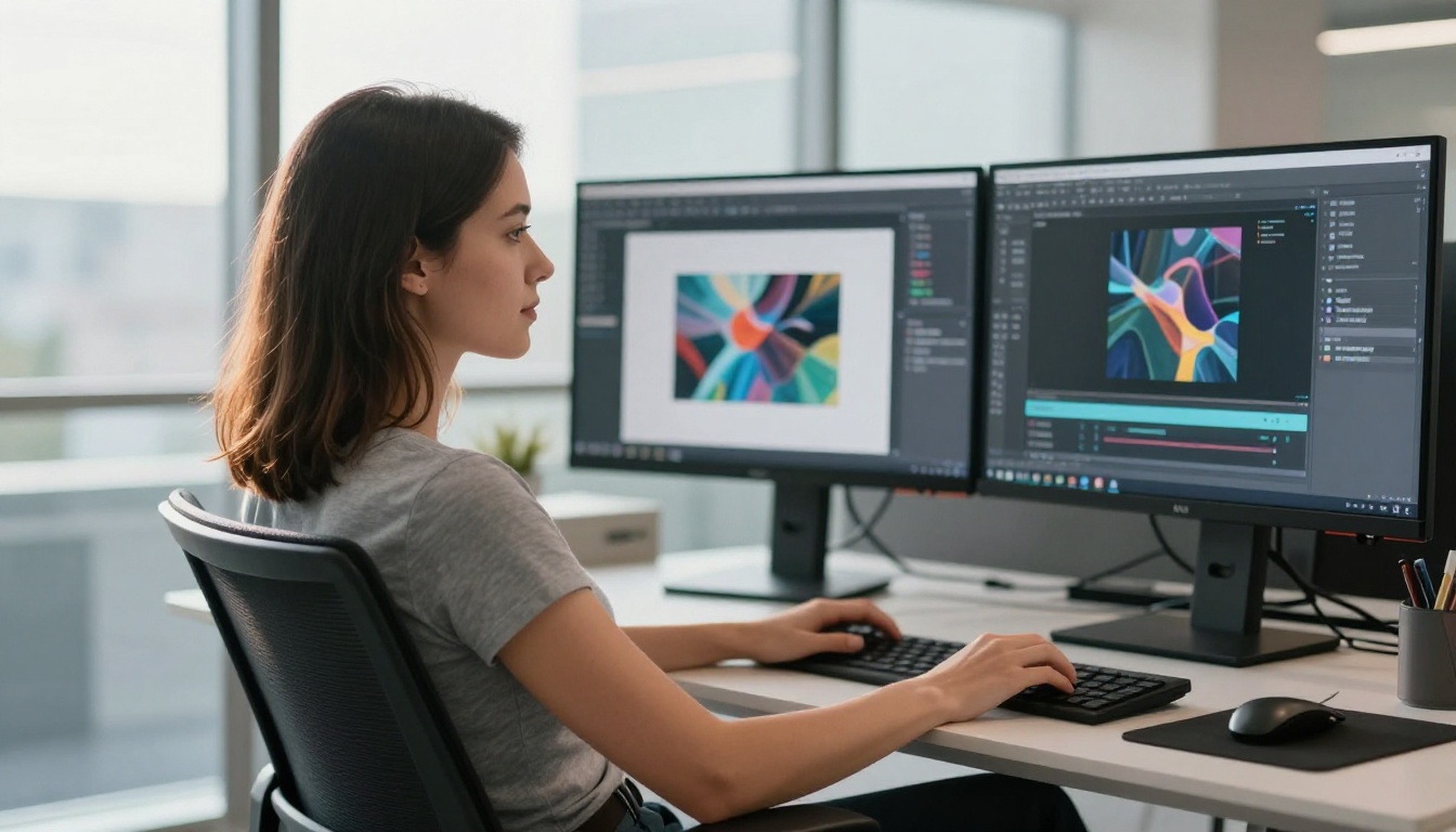 Developer woman looking at dual AI interfaces