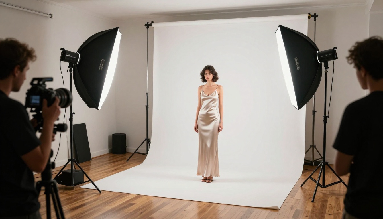 Photography studio with model and crew Photography studio with model and crew