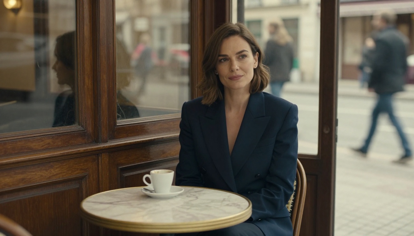 Sophisticated woman at Parisian cafe with natural window light Sophisticated woman at Parisian cafe with natural window light