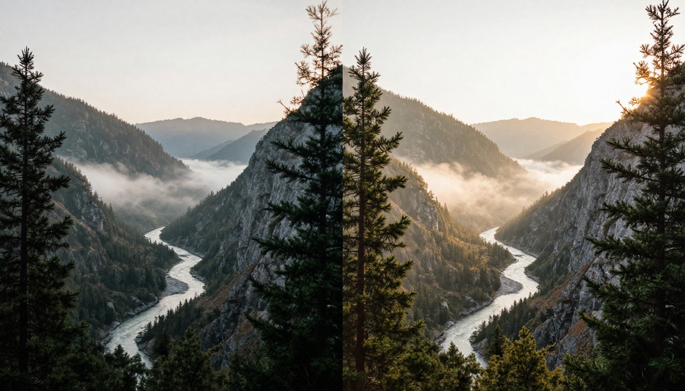 Before and after super resolution landscape