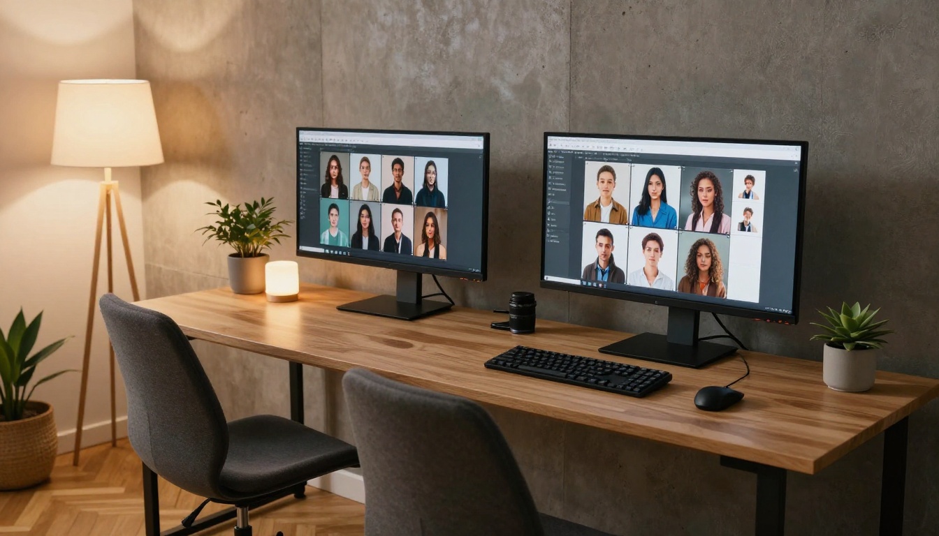 AI creative workstation with dual monitors