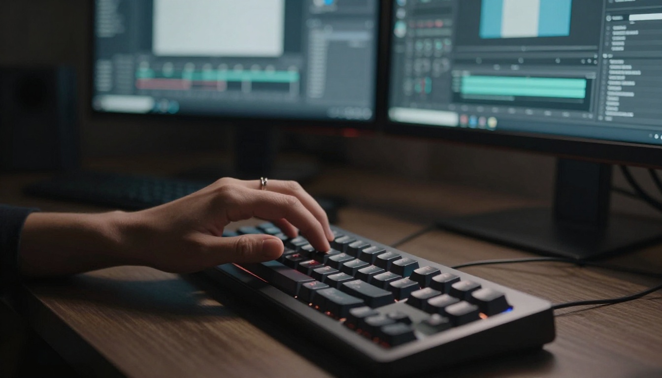 Designer working on creative composites at a professional workstation