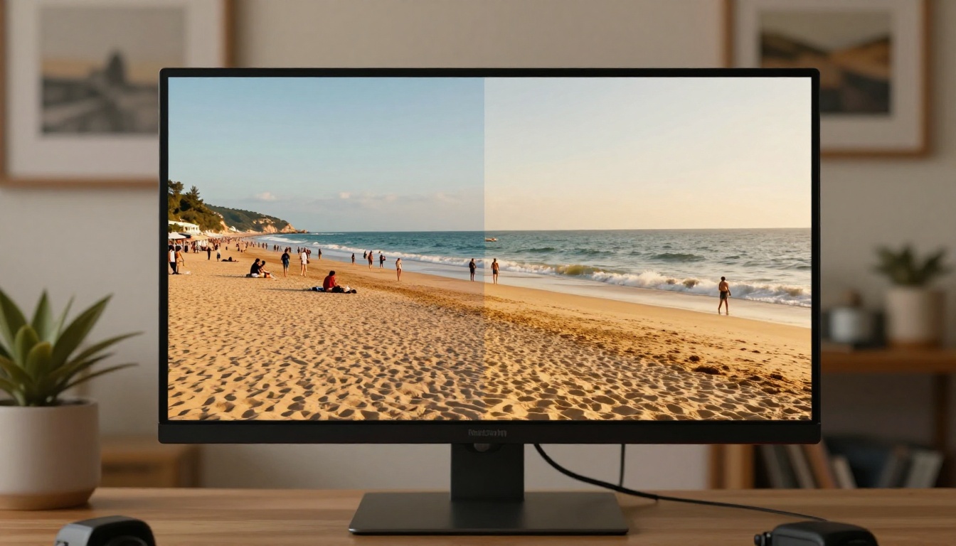 AI object removal applied to a crowded beach photograph