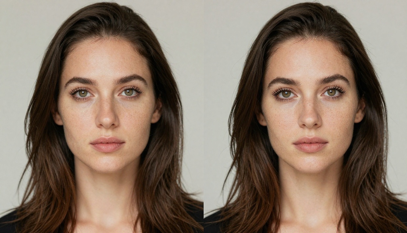 Split-screen portrait comparison showing low resolution vs. 4K sharp AI upscaled output Split-screen portrait comparison showing low resolution vs. 4K sharp AI upscaled output