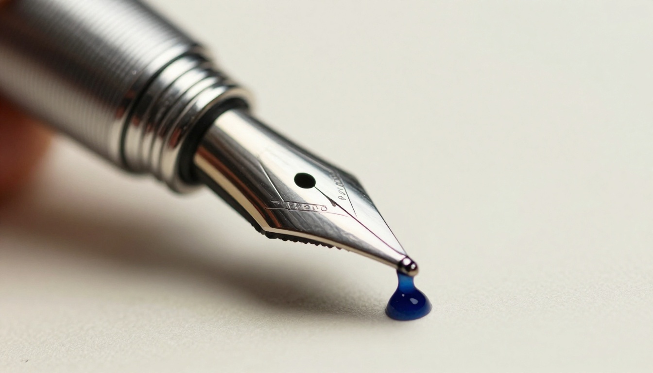 Close-up macro shot of a fountain pen nib, a metaphor for precise creative writing