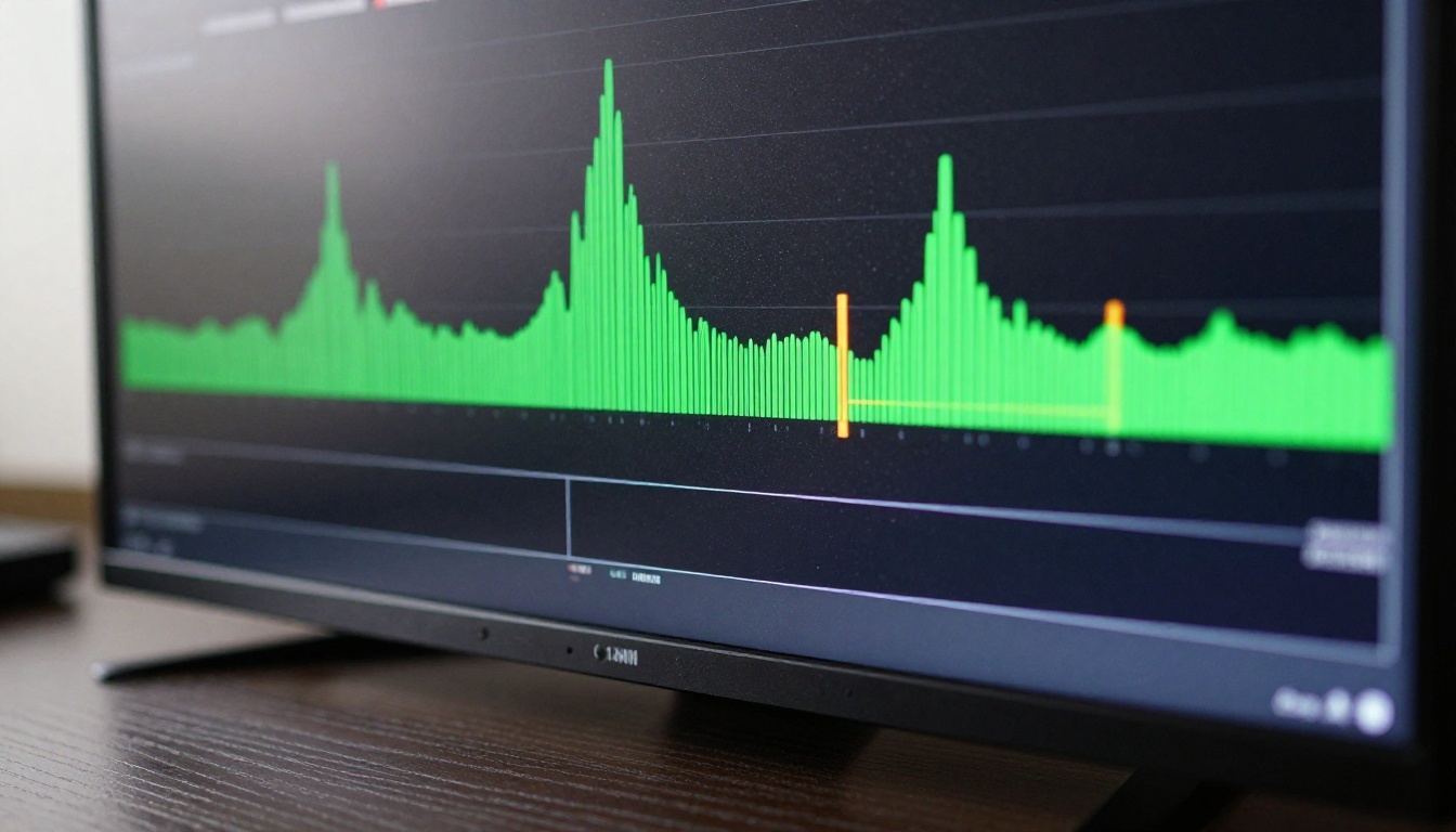 Audio waveform visualization on a professional monitor screen