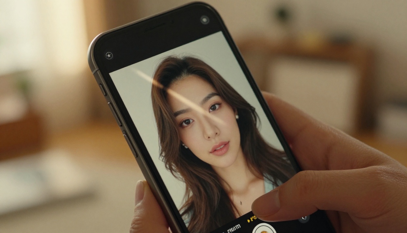 Close-up of smartphone showing an AI-generated photorealistic portrait Close-up of smartphone showing an AI-generated photorealistic portrait