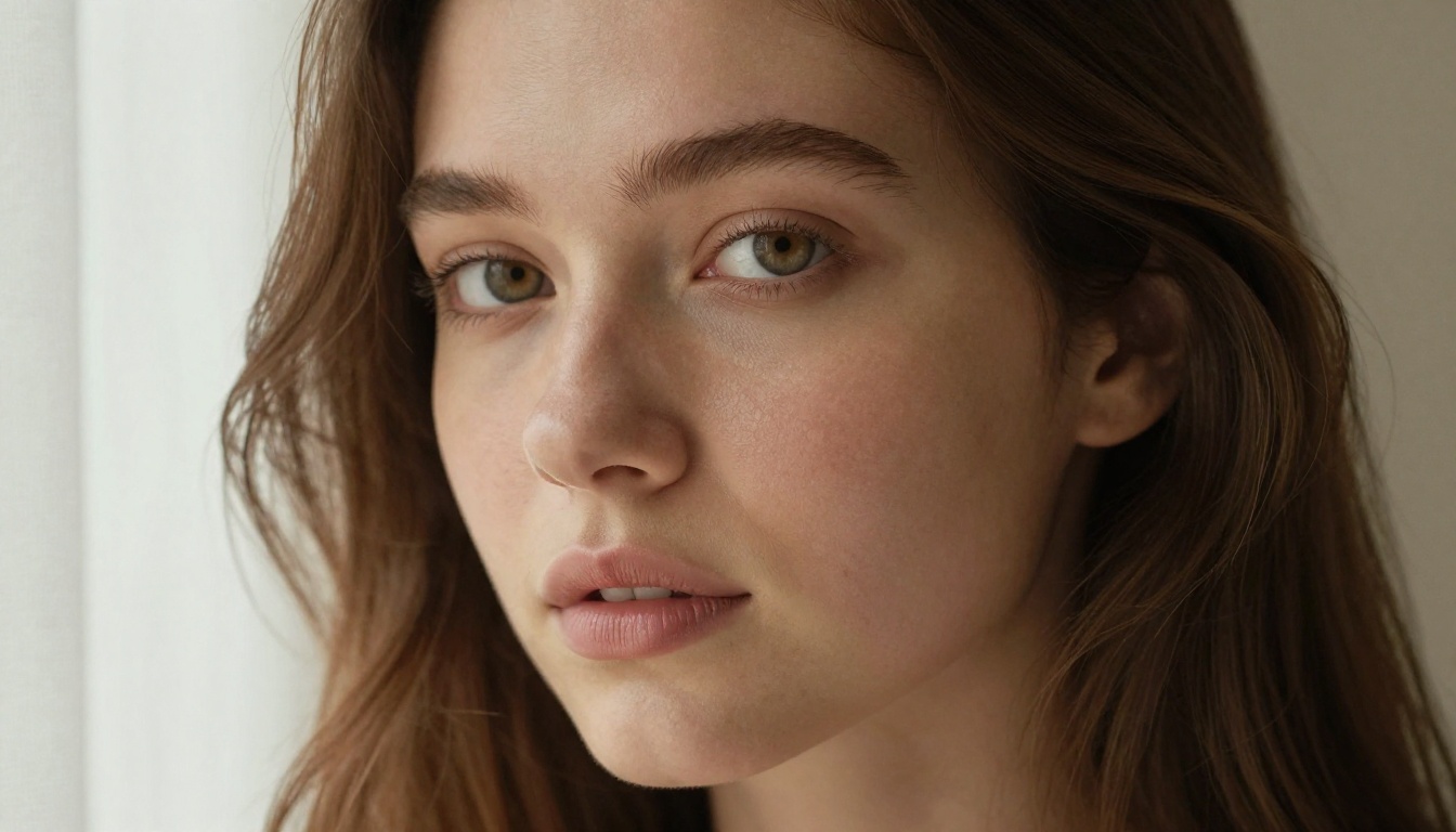 Photorealistic AI portrait of a woman with natural skin and soft window lighting