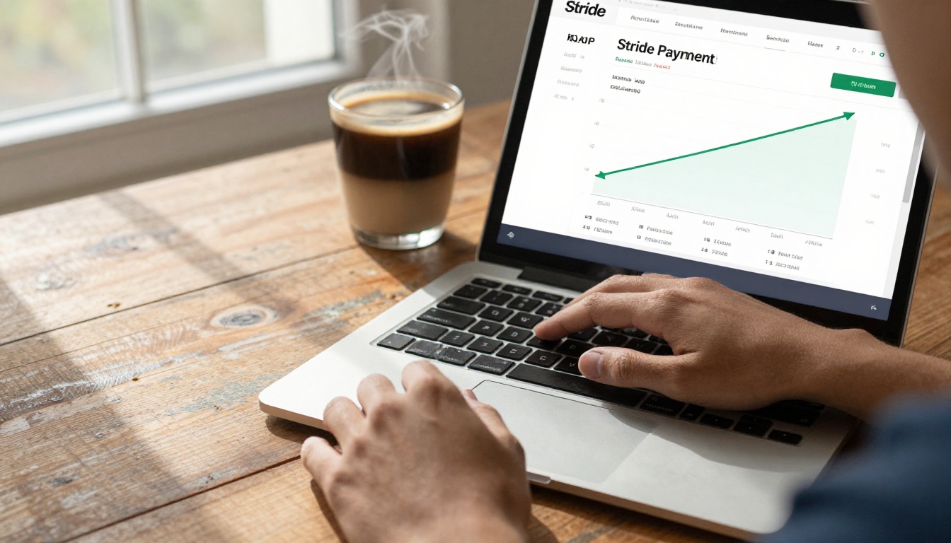 Close-up of hands on a laptop with a payment dashboard showing multiple rising income streams