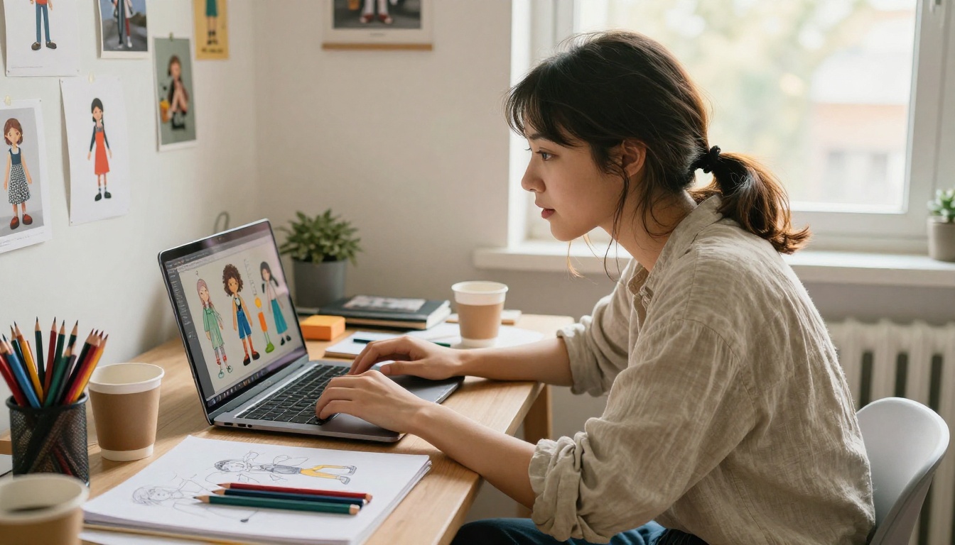 Creator designing AI figurines at desk