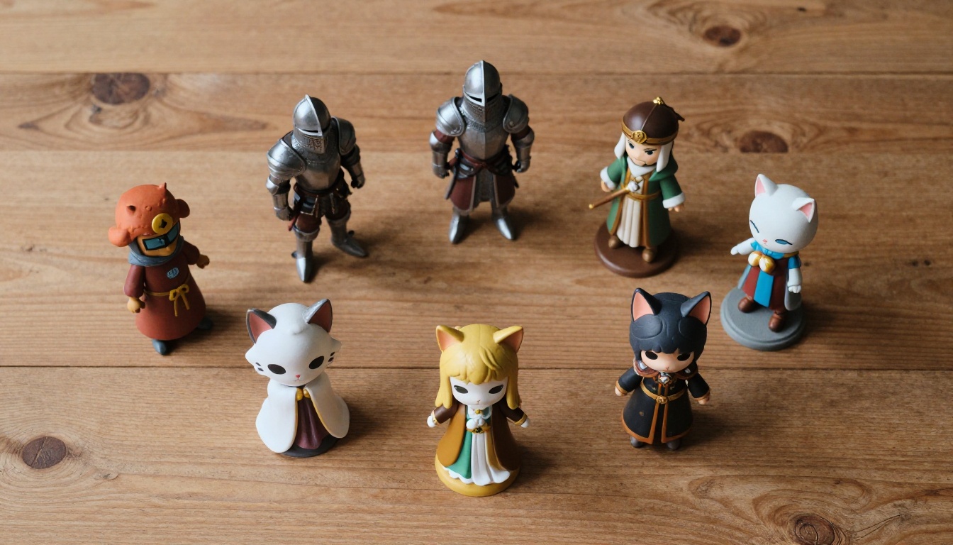 Collection of AI-designed figurines flat-lay