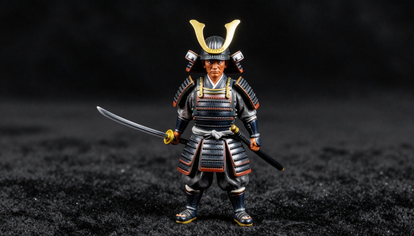Extreme macro detail of samurai figurine