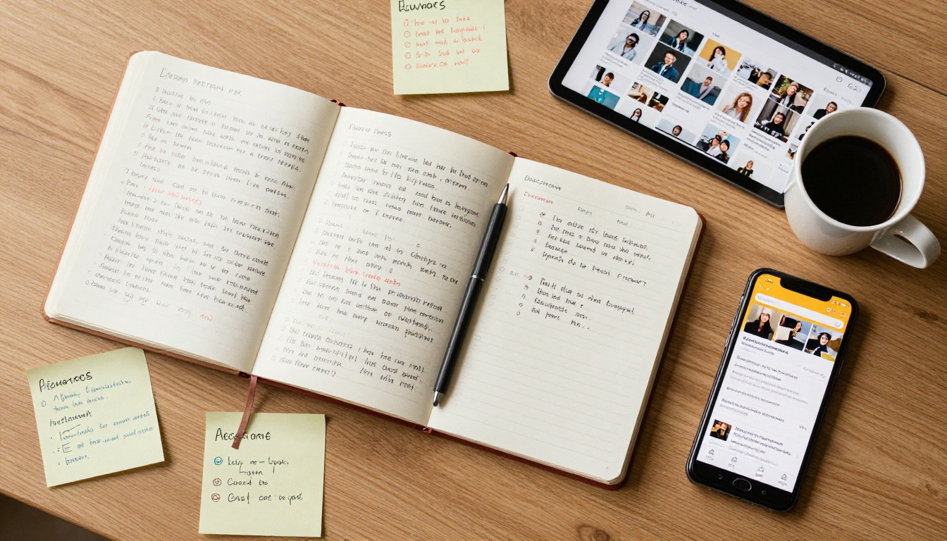 Creator's flat lay workspace from above