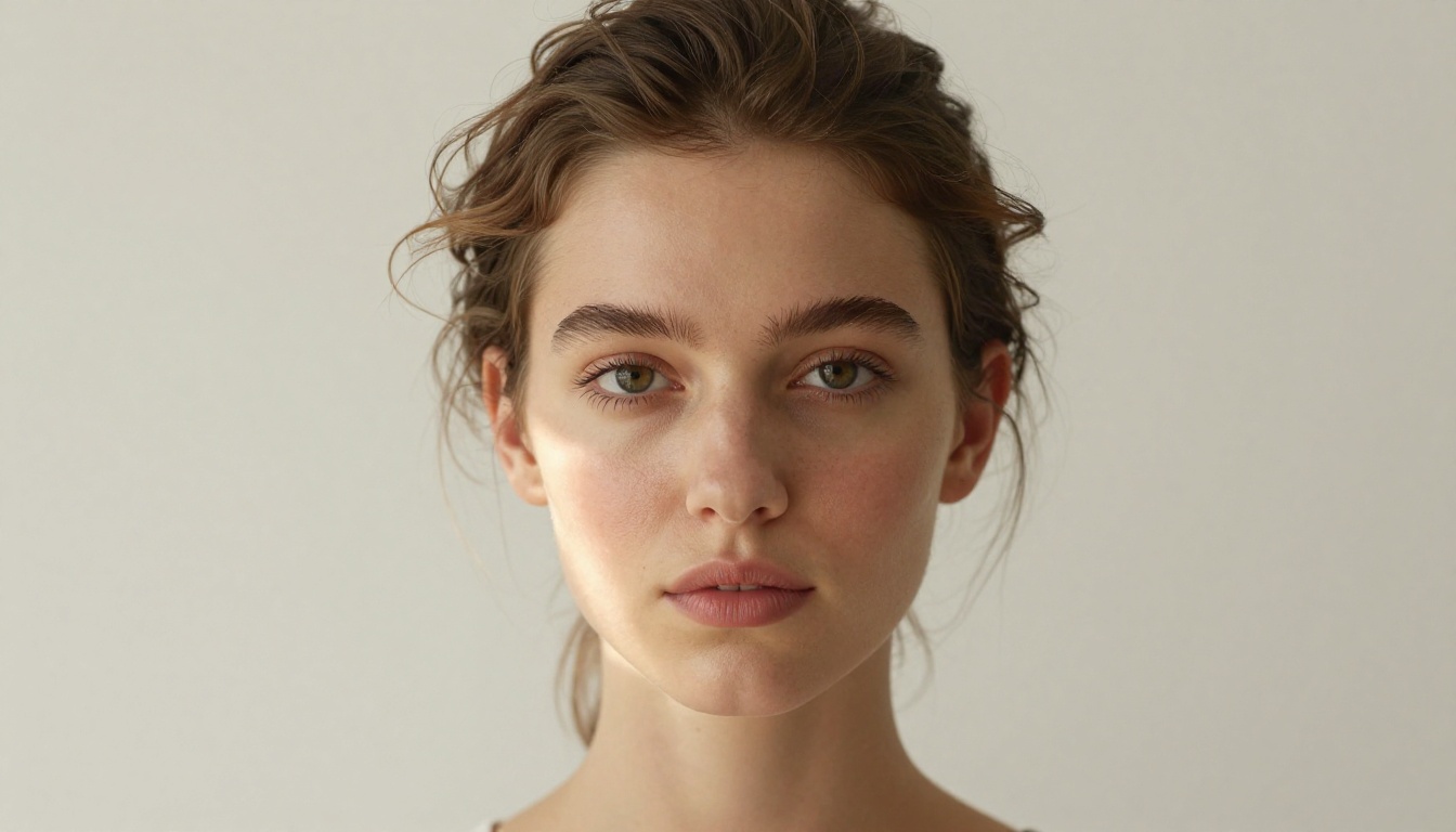 Photorealistic portrait of a woman with Rembrandt lighting, natural studio setting, direct camera eye contact
