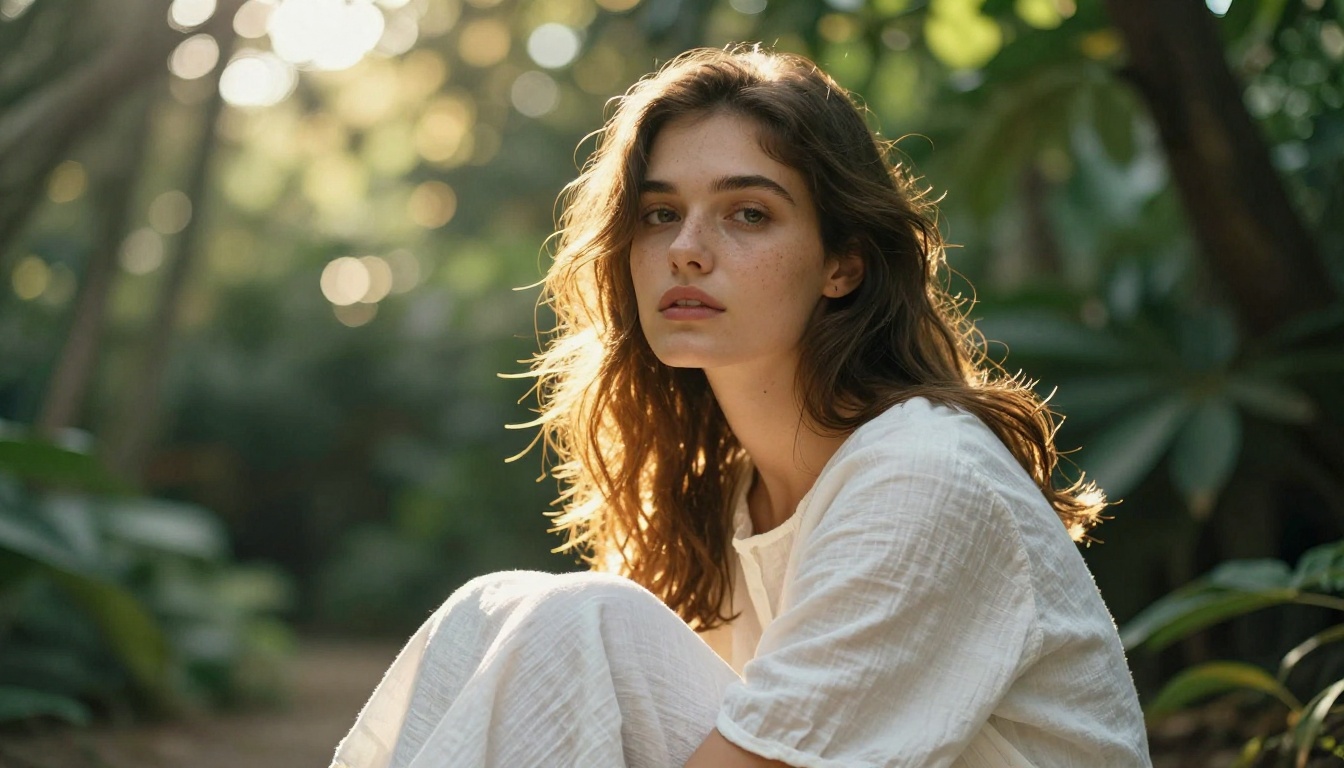 Photorealistic AI-generated portrait of a woman in golden hour light, individual hair strands and skin pores visible, demonstrating camera-competitive output