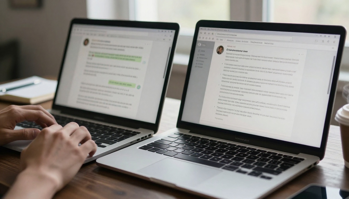 Two AI chat interfaces open side by side on laptops for comparison