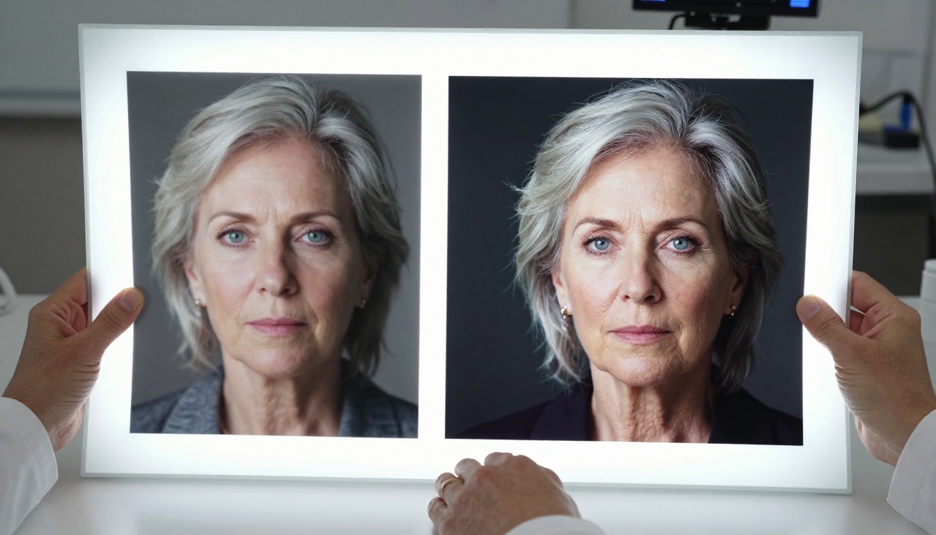 Photographer comparing original and AI-upscaled photo at a lightbox table