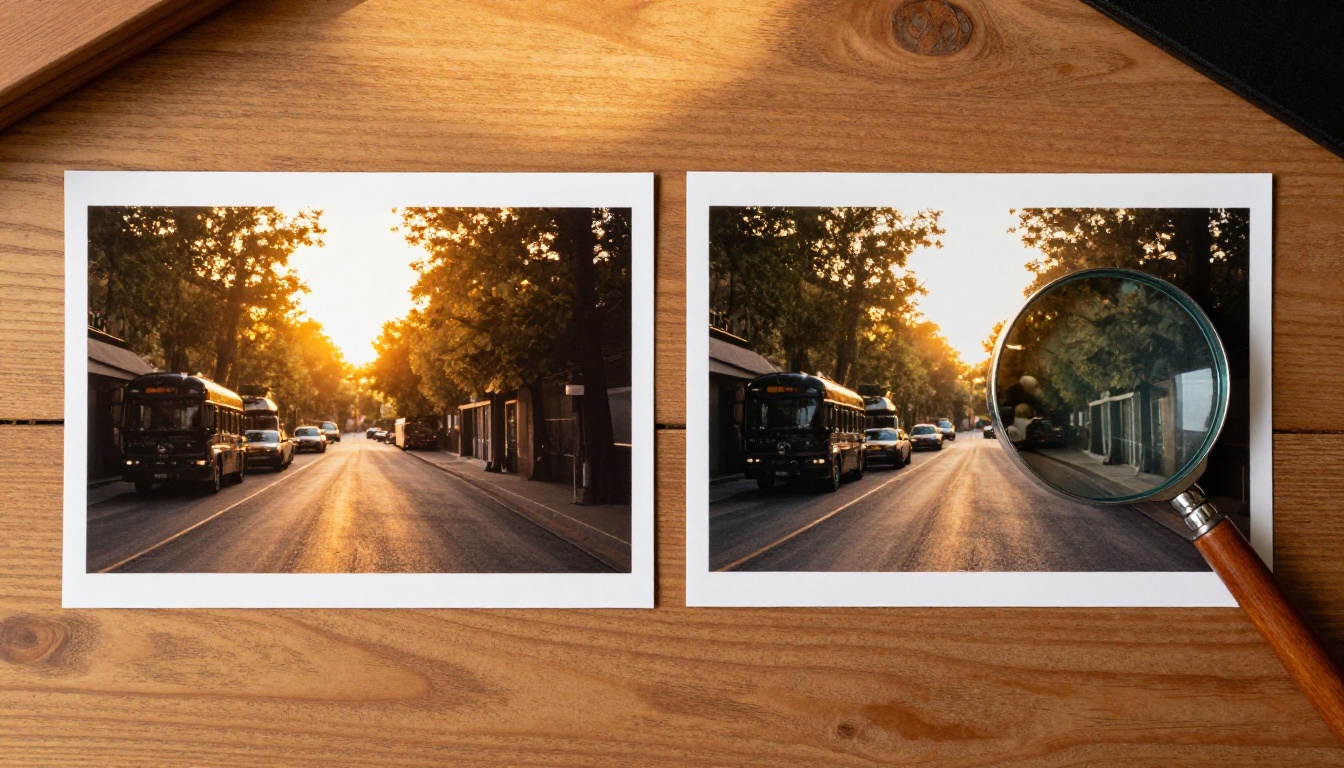 Photo quality comparison showing original versus AI upscaled version Photo quality comparison showing original versus AI upscaled version
