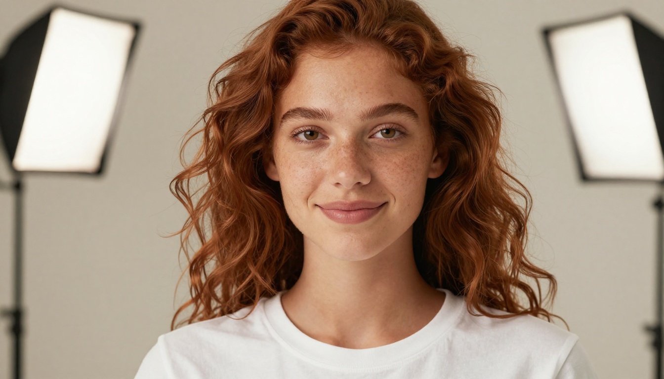 A professional woman interacts with a floating digital avatar in a bright studio office, representing the intersection of human brand identity and AI character creation