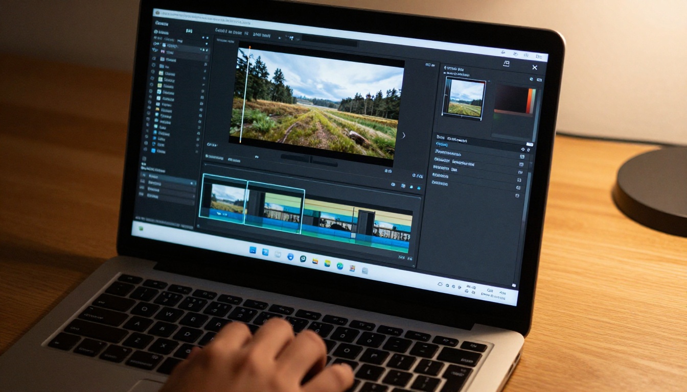Laptop screen showing video editing crop tool for aspect ratio conversion
