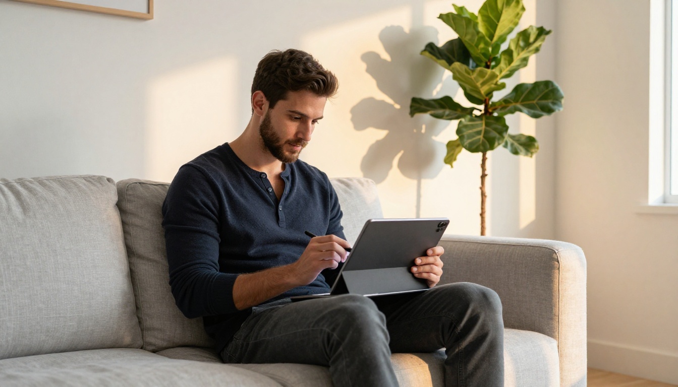 Creator editing vertical video on tablet at home